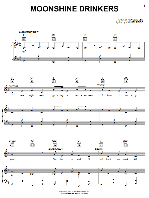The Simpsons Moonshine Drinkers sheet music notes and chords arranged for Piano, Vocal & Guitar Chords (Right-Hand Melody)