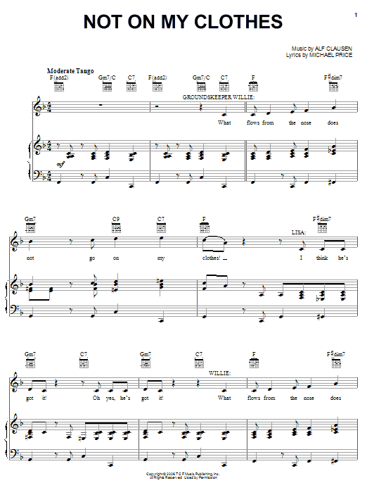The Simpsons Not My Clothes sheet music notes and chords arranged for Piano, Vocal & Guitar Chords (Right-Hand Melody)