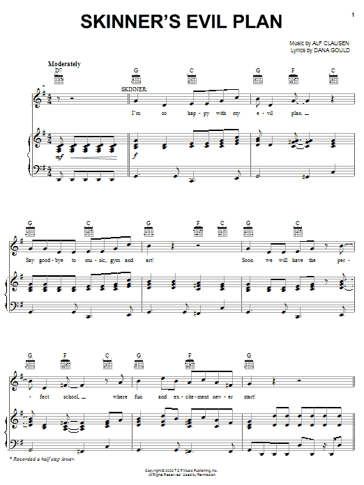 The Simpsons Skinner's Evil Plan sheet music notes and chords arranged for Piano, Vocal & Guitar Chords (Right-Hand Melody)