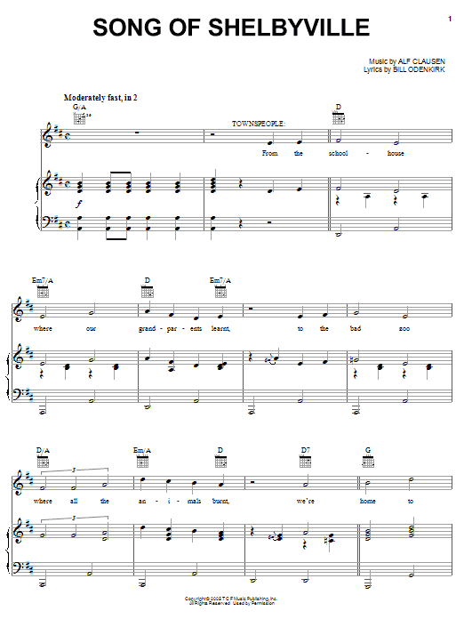 The Simpsons Song Of Shelbyville sheet music notes and chords arranged for Piano, Vocal & Guitar Chords (Right-Hand Melody)