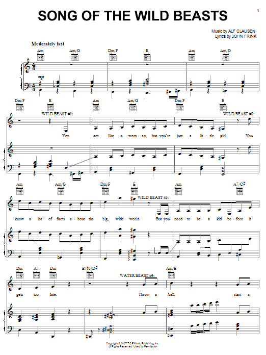 The Simpsons Song Of The Wild Beasts sheet music notes and chords arranged for Piano, Vocal & Guitar Chords (Right-Hand Melody)