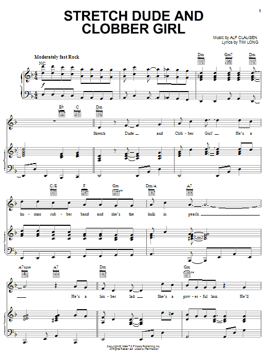 The Simpsons Stretch Dude And Clobber Girl sheet music notes and chords arranged for Piano, Vocal & Guitar Chords (Right-Hand Melody)