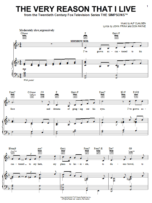 The Simpsons The Very Reason That I Live sheet music notes and chords arranged for Piano, Vocal & Guitar Chords (Right-Hand Melody)