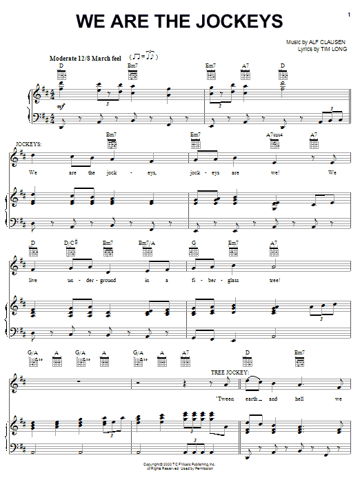 The Simpsons We Are The Jockeys sheet music notes and chords arranged for Piano, Vocal & Guitar Chords (Right-Hand Melody)