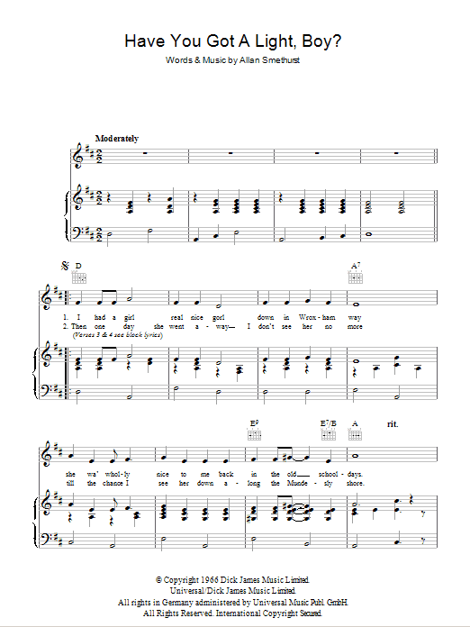 The Singing Postman Have You Got A Light Boy? sheet music notes and chords arranged for Piano, Vocal & Guitar Chords