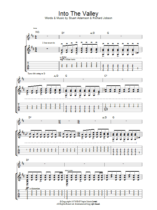 The Skids Into The Valley sheet music notes and chords arranged for Guitar Tab