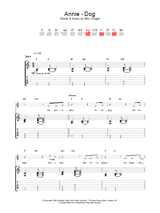 The Smashing Pumpkins Annie-Dog sheet music notes and chords arranged for Guitar Tab