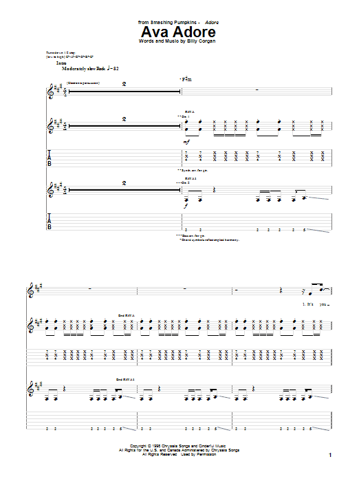 The Smashing Pumpkins Ava Adore sheet music notes and chords arranged for Guitar Tab