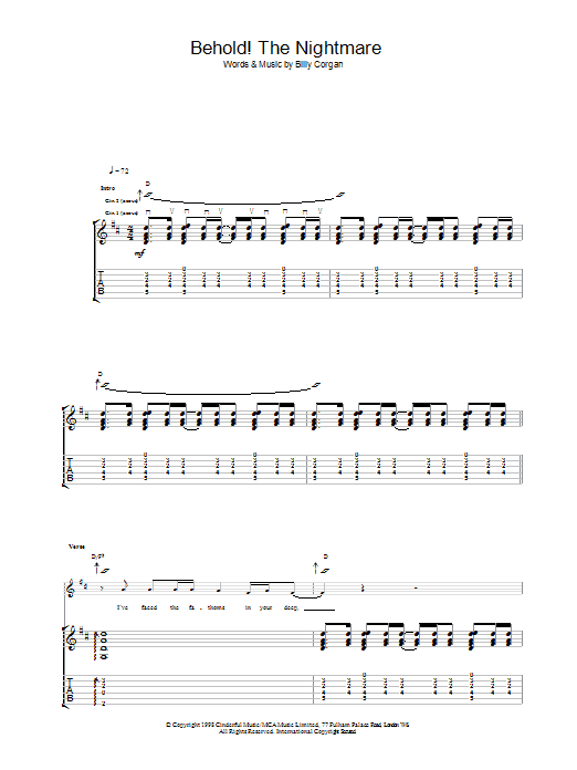 The Smashing Pumpkins Behold! The Nightmare sheet music notes and chords arranged for Guitar Tab