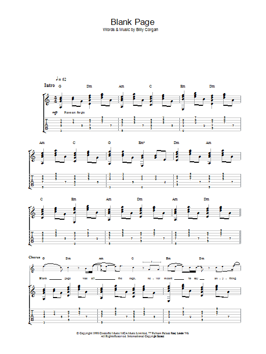 The Smashing Pumpkins Blank Page sheet music notes and chords arranged for Guitar Tab