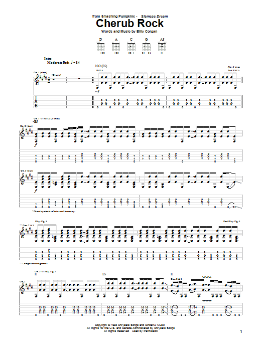The Smashing Pumpkins Cherub Rock sheet music notes and chords arranged for Guitar Tab