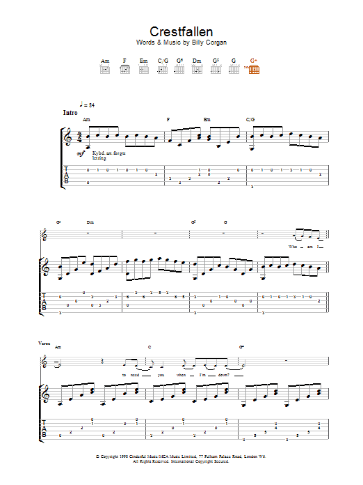 The Smashing Pumpkins Crestfallen sheet music notes and chords arranged for Guitar Tab