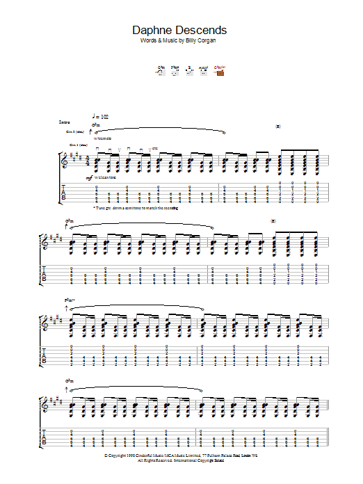The Smashing Pumpkins Daphne Descends sheet music notes and chords arranged for Guitar Tab
