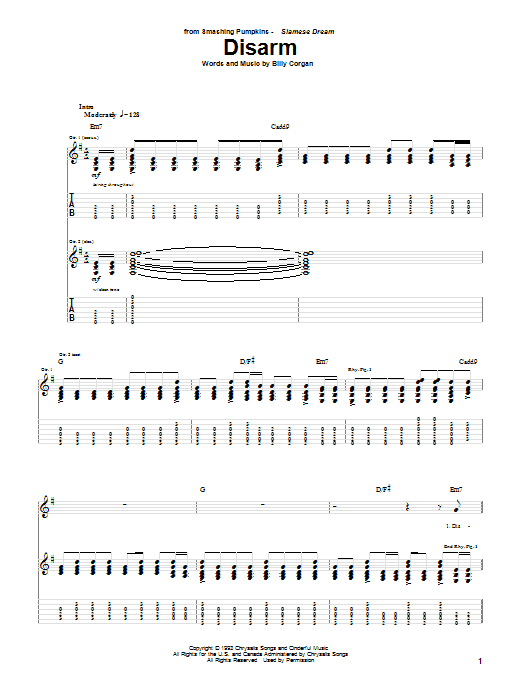 The Smashing Pumpkins Disarm sheet music notes and chords arranged for Guitar Tab