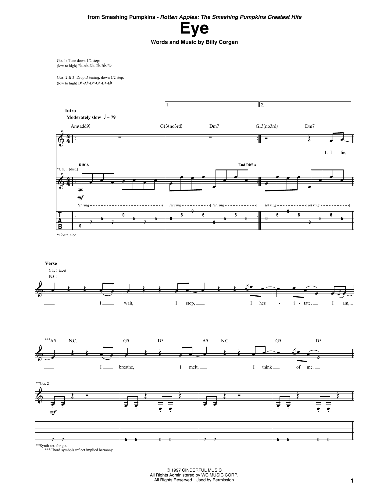 The Smashing Pumpkins Eye sheet music notes and chords arranged for Guitar Tab