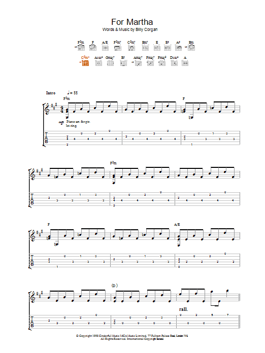 The Smashing Pumpkins For Martha sheet music notes and chords arranged for Guitar Tab