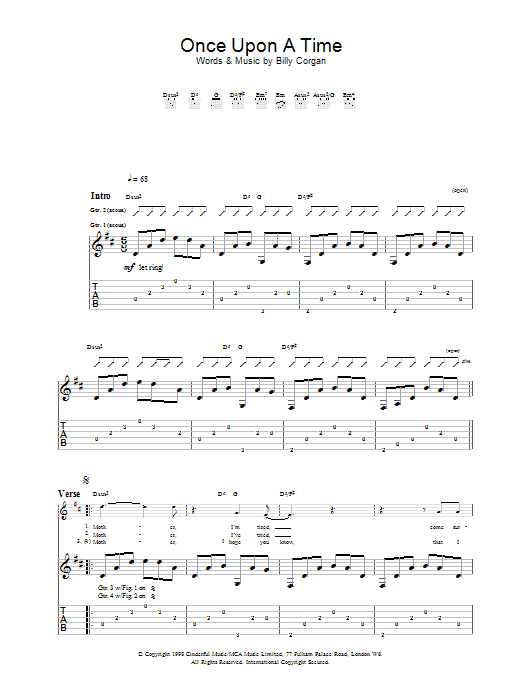 The Smashing Pumpkins Once Upon A Time sheet music notes and chords arranged for Guitar Tab