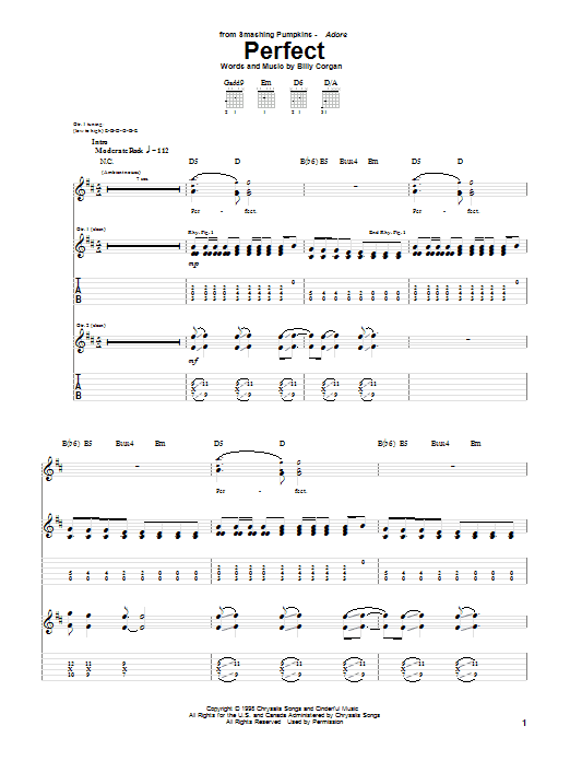 The Smashing Pumpkins Perfect sheet music notes and chords arranged for Guitar Tab