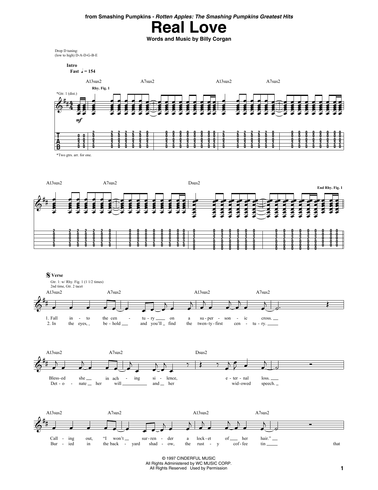 The Smashing Pumpkins Real Love sheet music notes and chords arranged for Guitar Tab