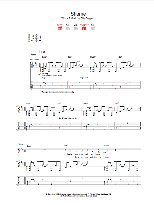 The Smashing Pumpkins Shame sheet music notes and chords arranged for Guitar Tab