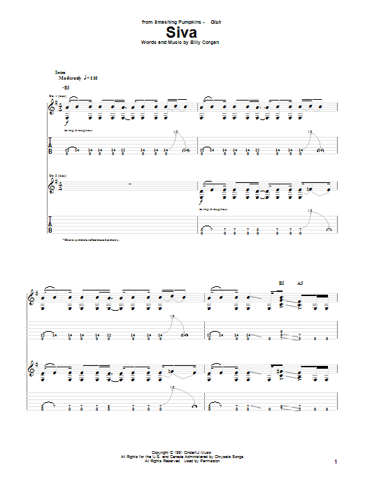 The Smashing Pumpkins Siva sheet music notes and chords arranged for Guitar Tab