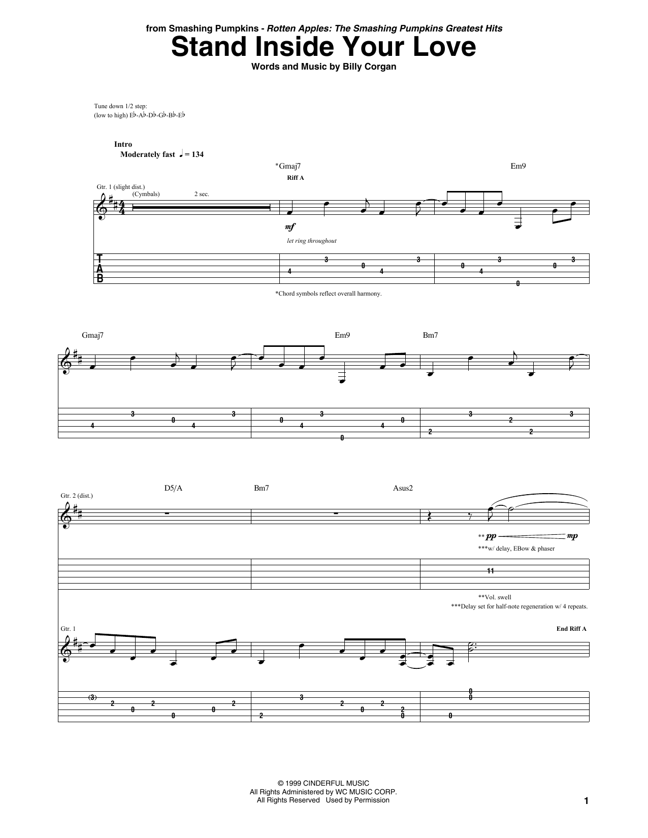 The Smashing Pumpkins Stand Inside Your Love sheet music notes and chords arranged for Guitar Tab