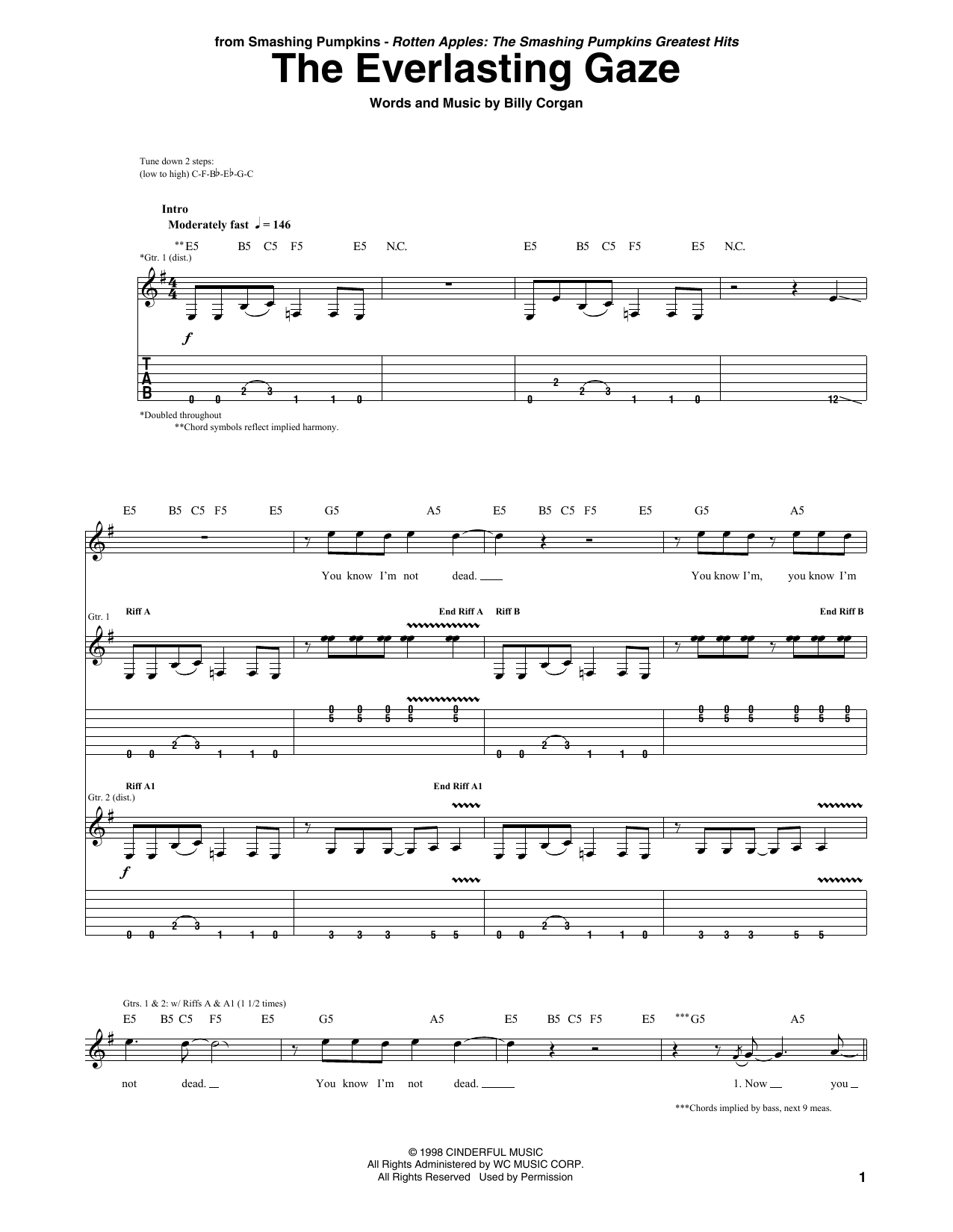 The Smashing Pumpkins The Everlasting Gaze sheet music notes and chords arranged for Guitar Tab