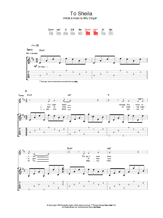 The Smashing Pumpkins To Sheila sheet music notes and chords arranged for Guitar Tab