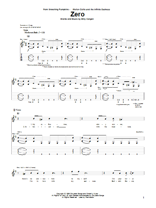 The Smashing Pumpkins Zero sheet music notes and chords arranged for Guitar Tab