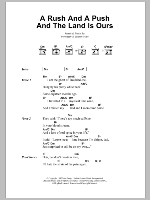 The Smiths A Rush And A Push And The Land Is Ours sheet music notes and chords arranged for Guitar Chords/Lyrics