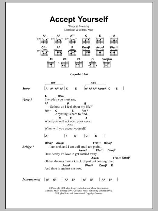 The Smiths Accept Yourself sheet music notes and chords arranged for Guitar Chords/Lyrics
