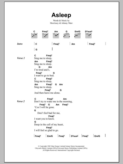 The Smiths Asleep sheet music notes and chords arranged for Guitar Chords/Lyrics