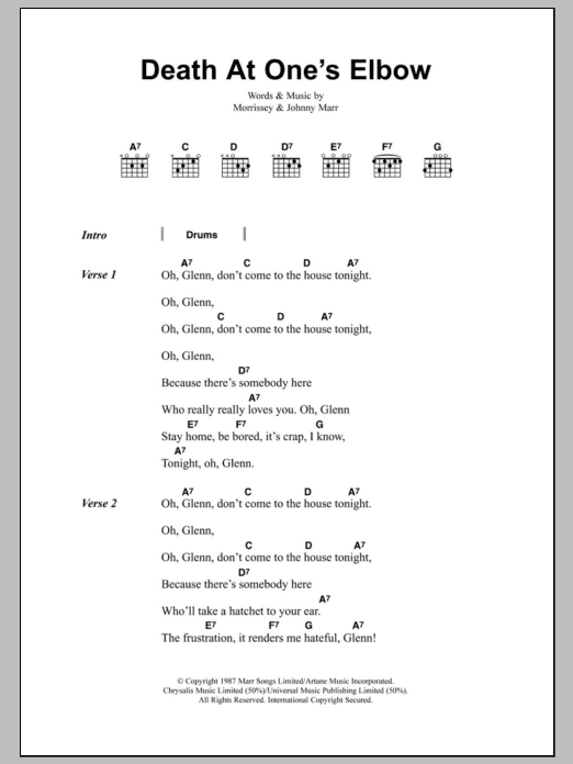 The Smiths Death At One's Elbow sheet music notes and chords arranged for Guitar Chords/Lyrics