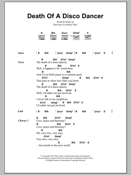 The Smiths Death Of A Disco Dancer sheet music notes and chords arranged for Guitar Chords/Lyrics
