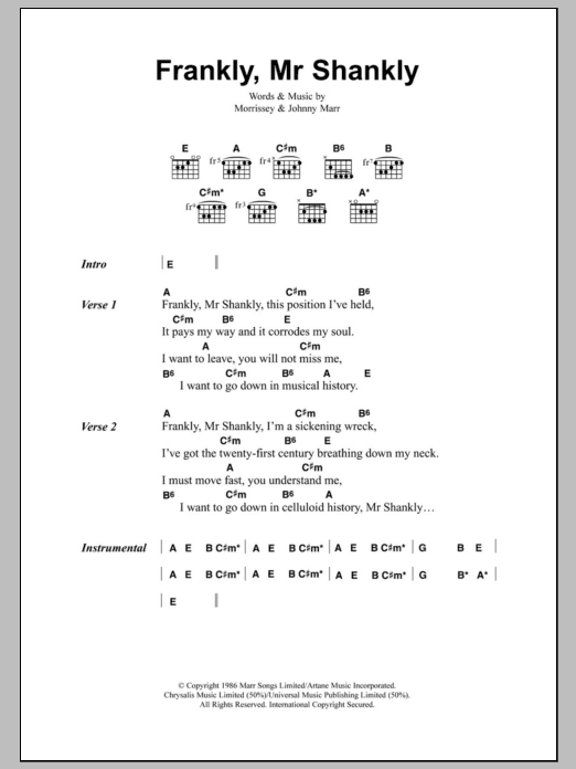 The Smiths Frankly, Mr Shankly sheet music notes and chords arranged for Guitar Chords/Lyrics