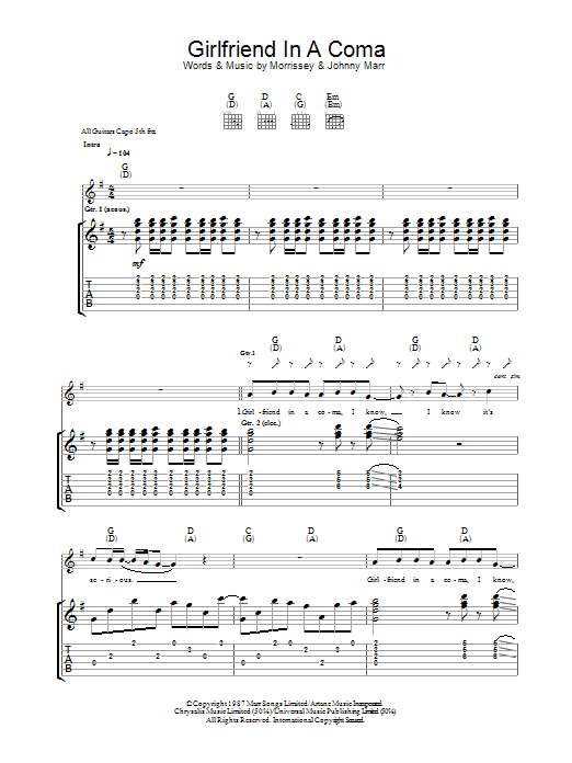 The Smiths Girlfriend In A Coma sheet music notes and chords arranged for Guitar Chords/Lyrics