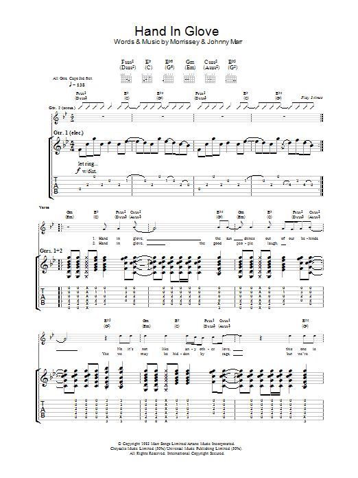 The Smiths Hand In Glove sheet music notes and chords arranged for Piano, Vocal & Guitar Chords (Right-Hand Melody)
