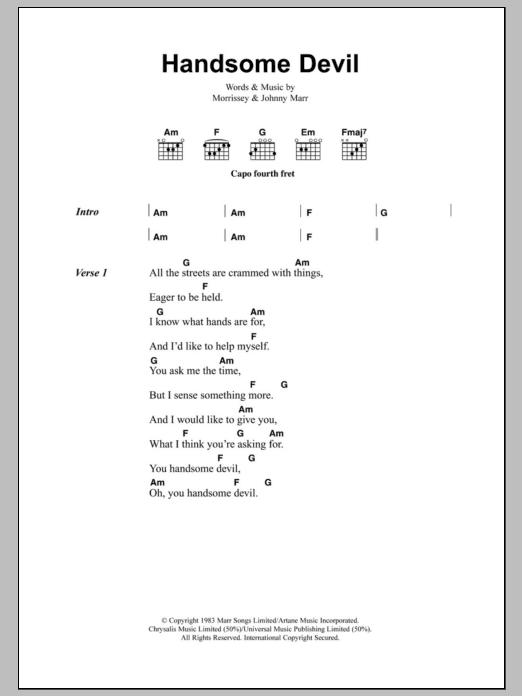 The Smiths Handsome Devil sheet music notes and chords arranged for Guitar Chords/Lyrics