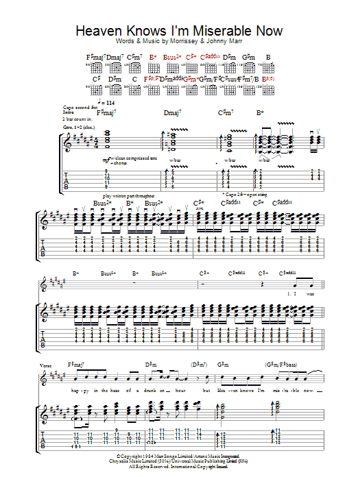 The Smiths Heaven Knows I'm Miserable Now sheet music notes and chords arranged for Guitar Chords/Lyrics