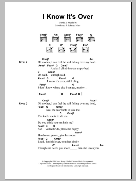 The Smiths I Know It's Over sheet music notes and chords arranged for Guitar Chords/Lyrics