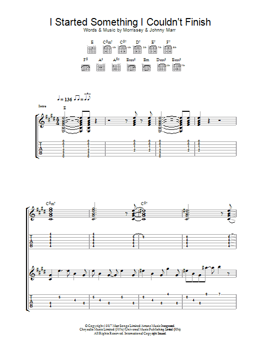 The Smiths I Started Something I Couldn't Finish sheet music notes and chords arranged for Guitar Tab