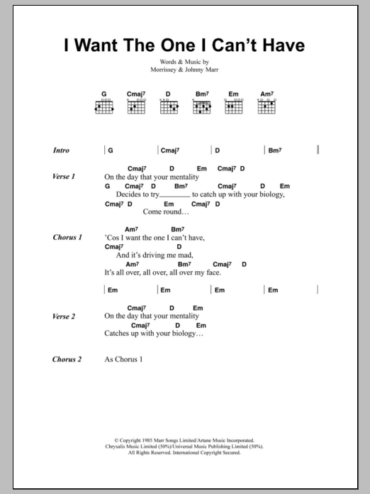 The Smiths I Want The One I Can't Have sheet music notes and chords arranged for Guitar Chords/Lyrics