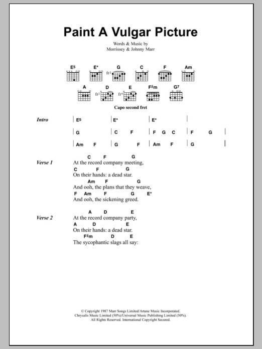 The Smiths Paint A Vulgar Picture sheet music notes and chords arranged for Guitar Chords/Lyrics