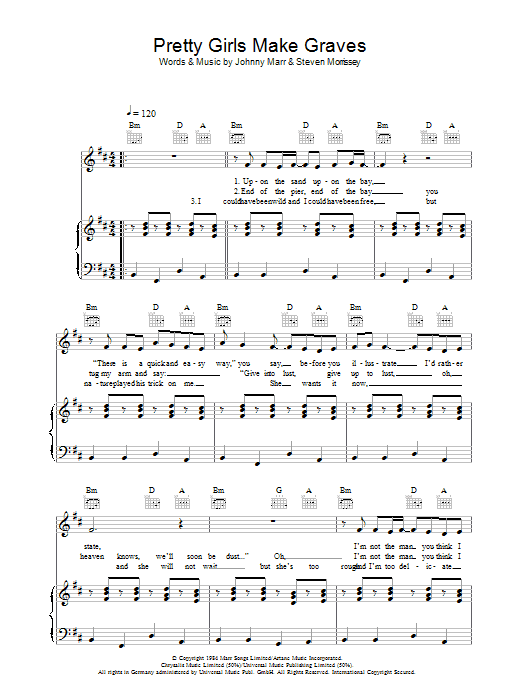 The Smiths Pretty Girls Make Graves sheet music notes and chords arranged for Piano, Vocal & Guitar Chords