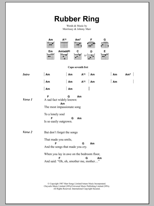 The Smiths Rubber Ring sheet music notes and chords arranged for Guitar Chords/Lyrics
