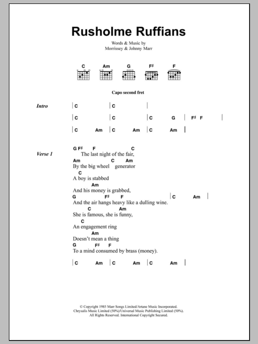 The Smiths Rusholme Ruffians sheet music notes and chords arranged for Guitar Chords/Lyrics