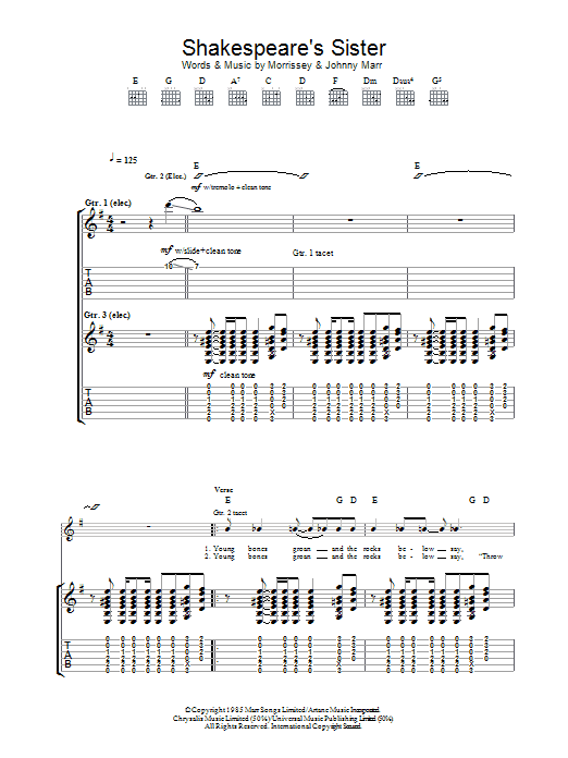 The Smiths Shakespeare's Sister sheet music notes and chords arranged for Guitar Tab