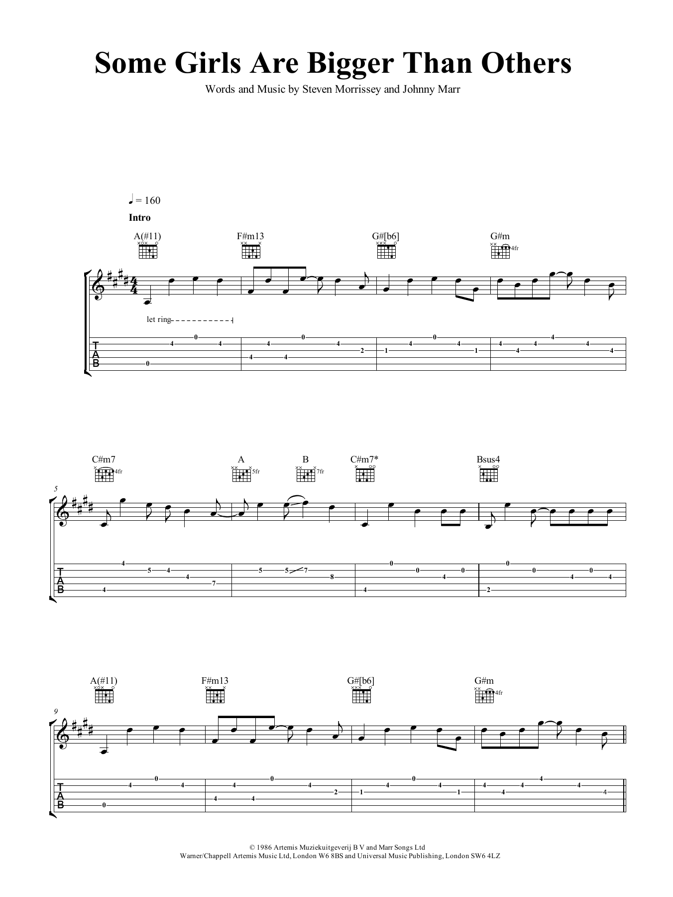The Smiths Some Girls Are Bigger Than Others sheet music notes and chords arranged for Guitar Chords/Lyrics