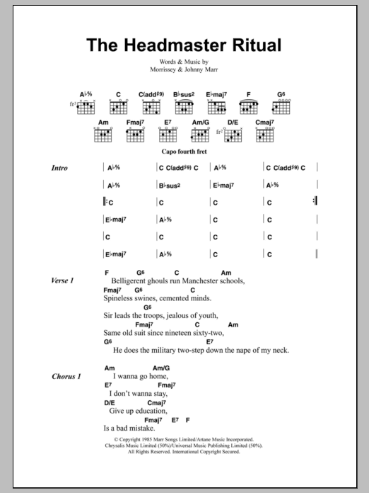 The Smiths The Headmaster Ritual sheet music notes and chords arranged for Guitar Chords/Lyrics