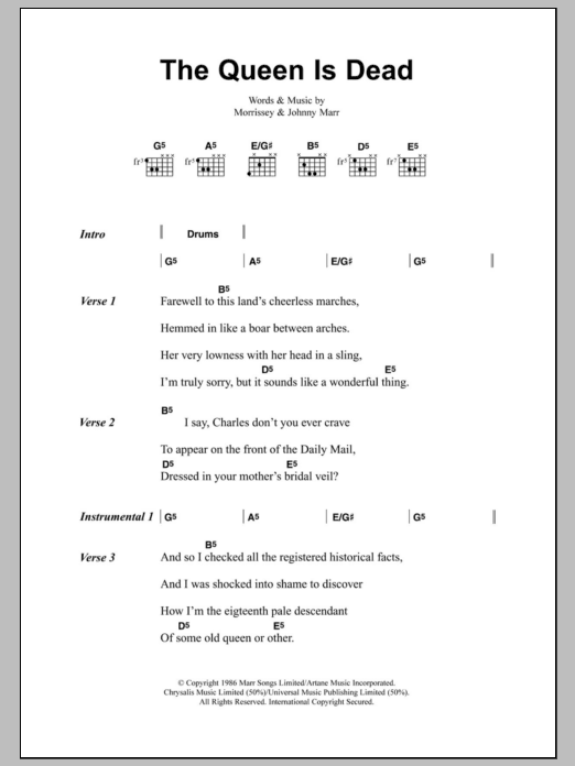 The Smiths The Queen Is Dead sheet music notes and chords arranged for Guitar Chords/Lyrics